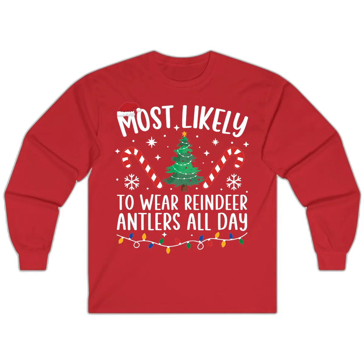 Most Likely To Wear Reindeer Antlers All Day Long Sleeve in Red
